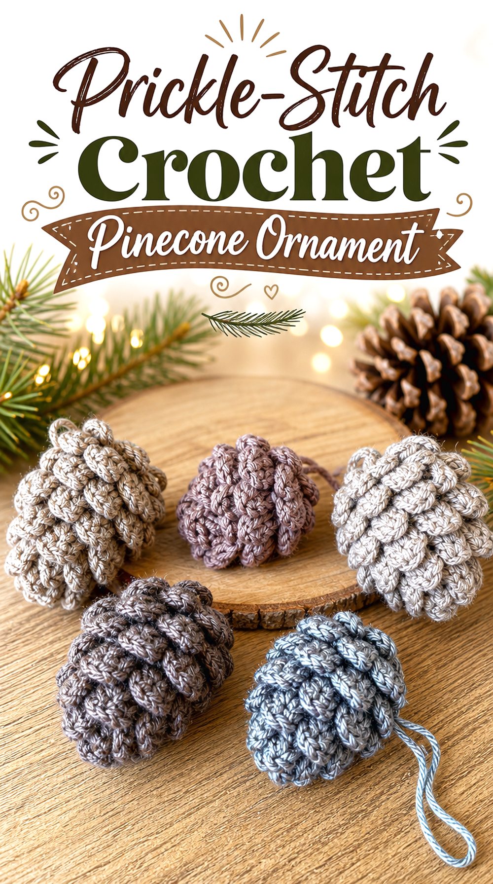 Prickle Stitch Crochet Pinecone Ornament