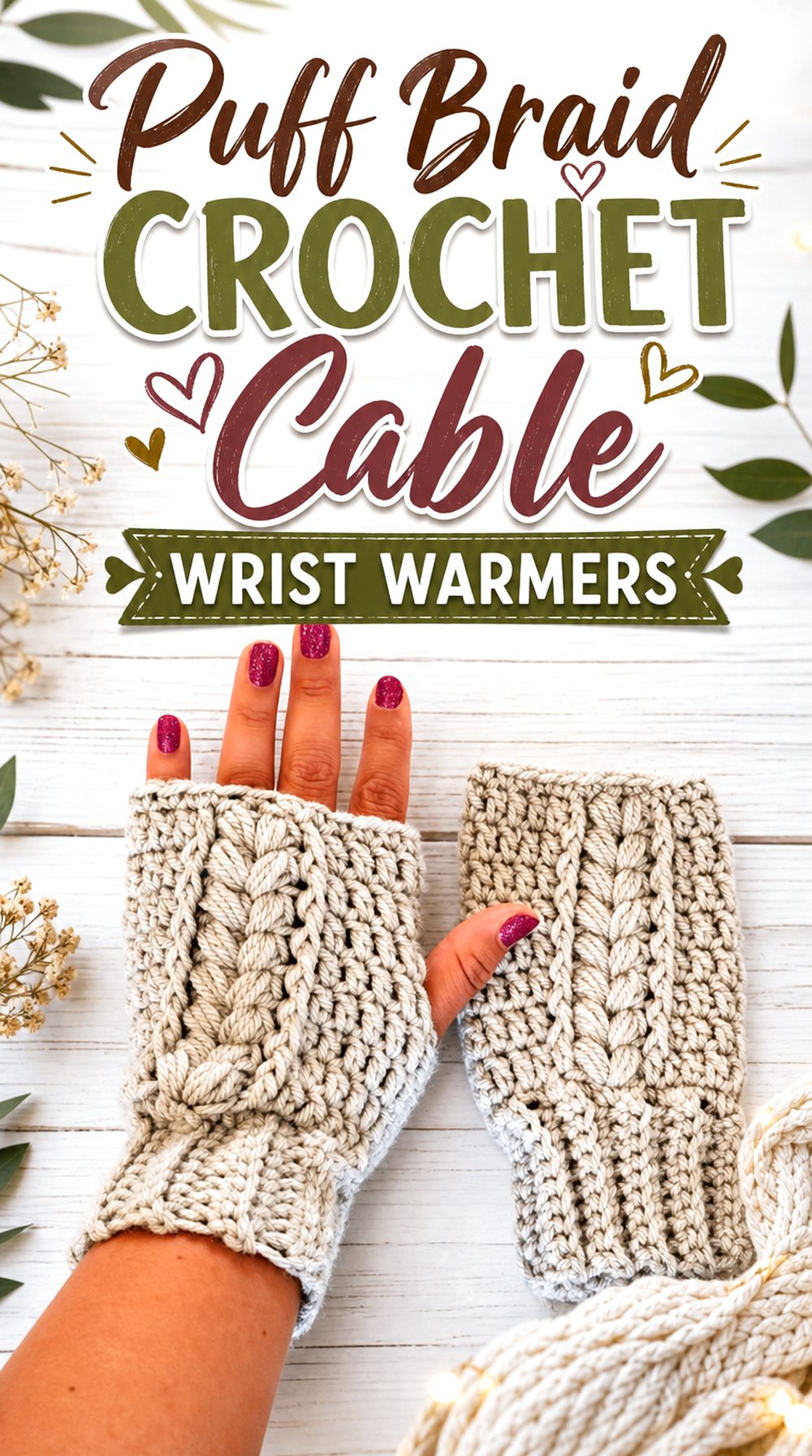 Puff Braid Crochet Cable Wrist Warmers