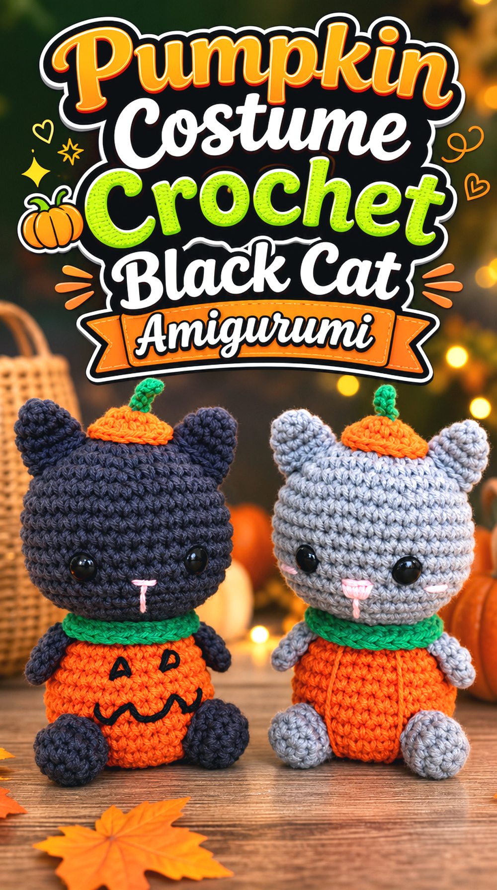 Pumpkin Costume Crochet Black Cat Amigurumi