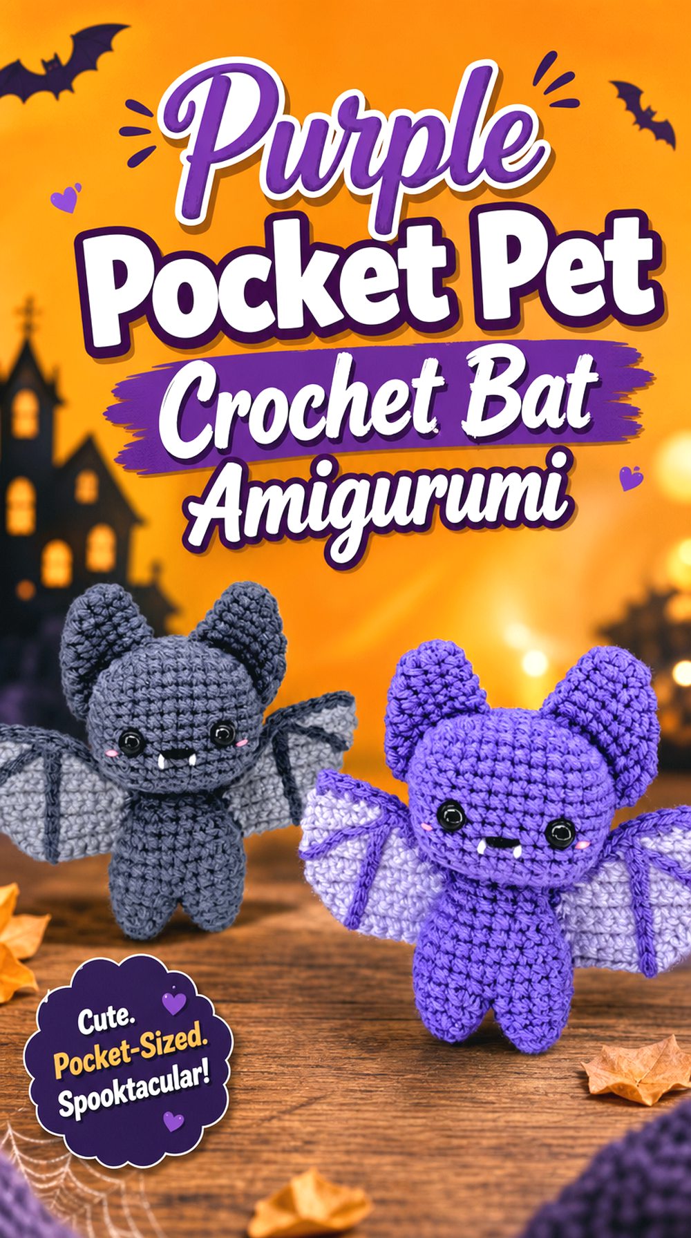 Purple Pocket Pet Crochet Bat Amigurumi