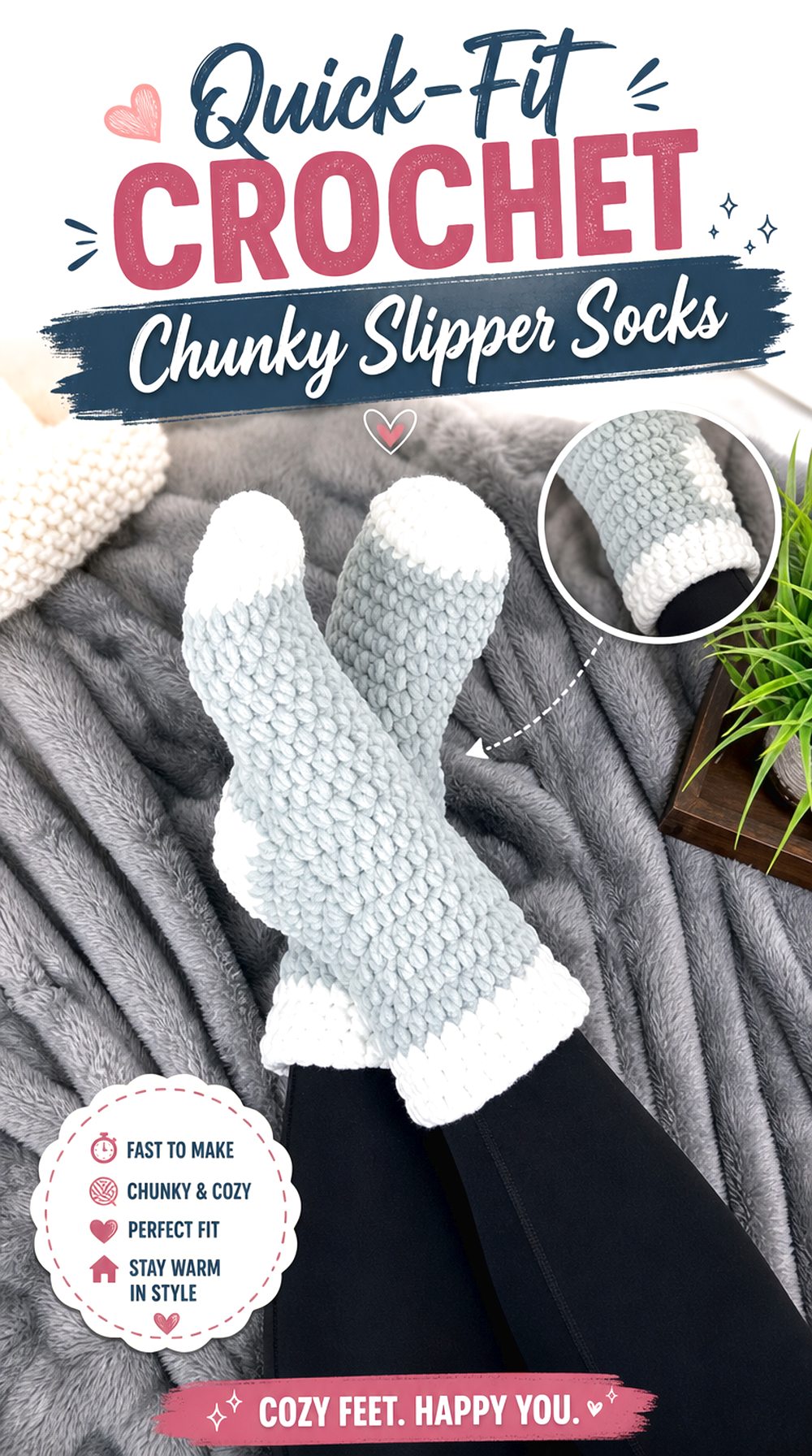 Quick Fit Crochet Chunky Slipper Socks