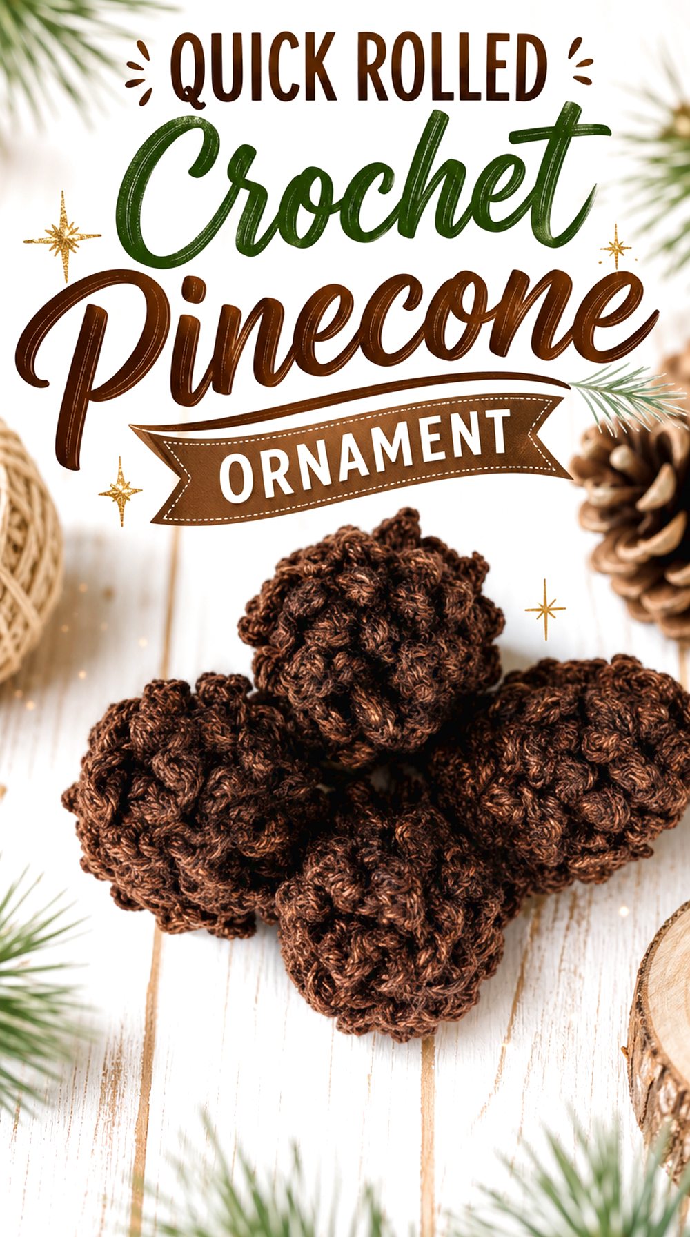 Quick Rolled Crochet Pinecone Ornament