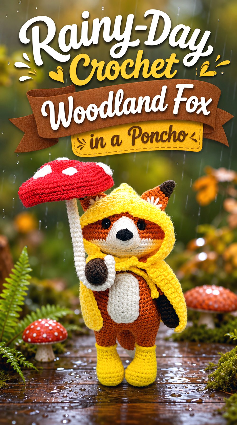 Rainy Day Crochet Woodland Fox in a Poncho