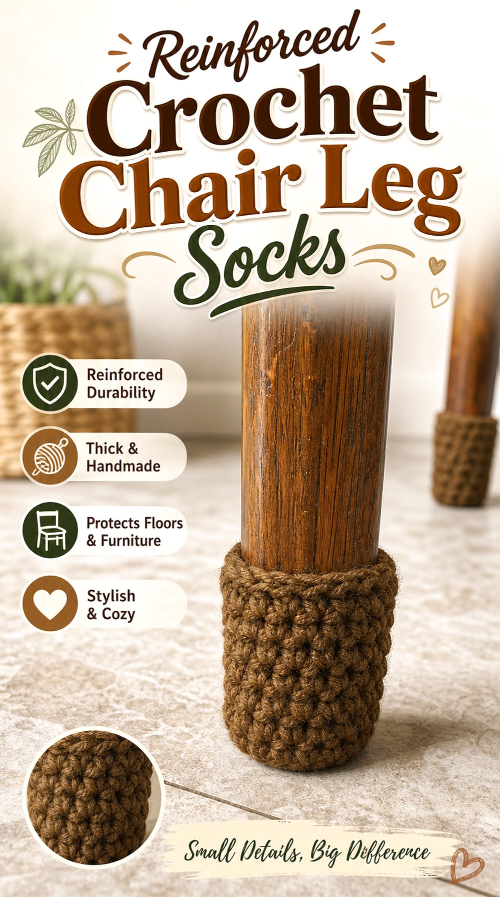 Reinforced Crochet Chair Leg Socks