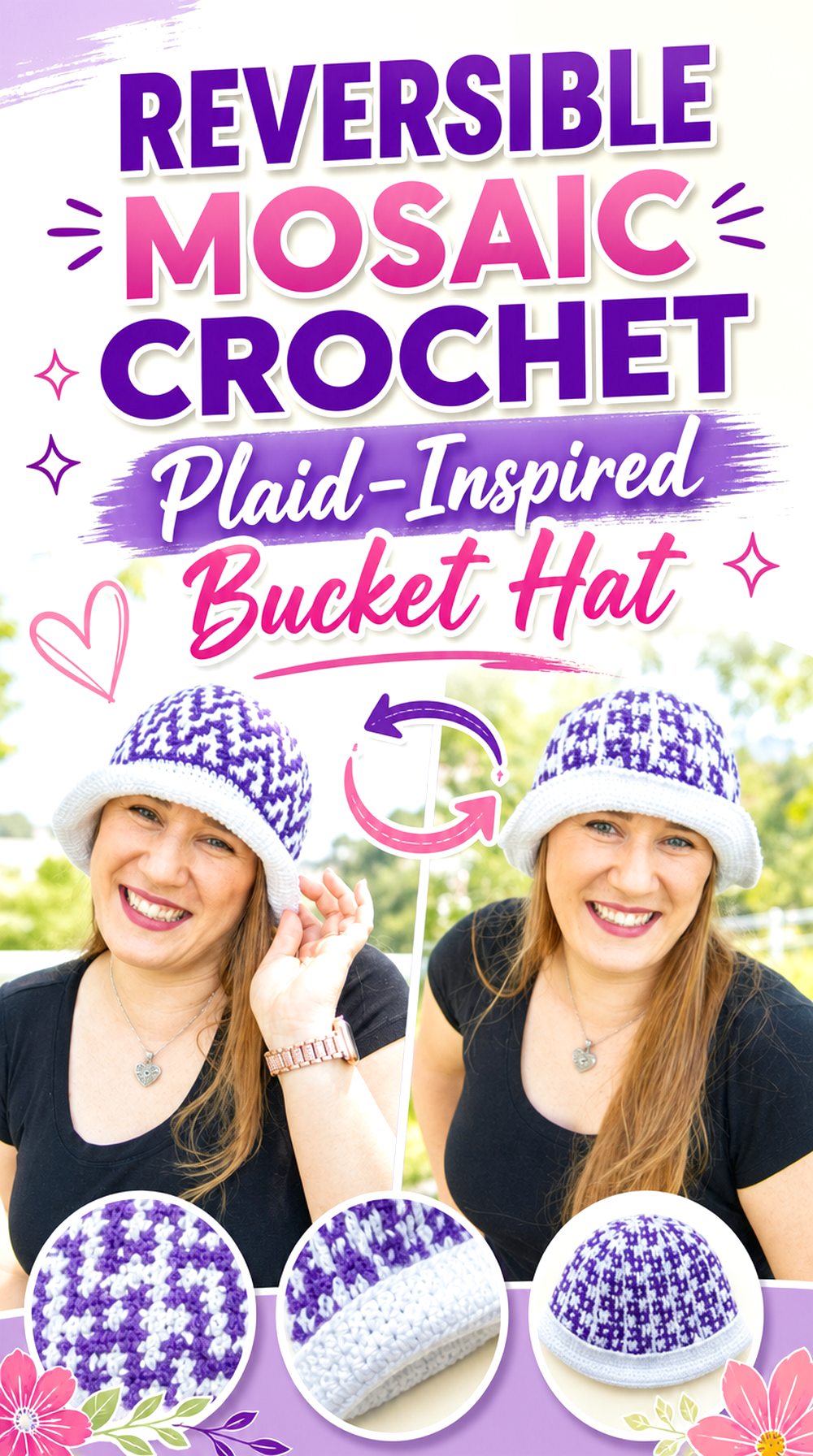 Reversible Mosaic Crochet Plaid Inspired Bucket Hat