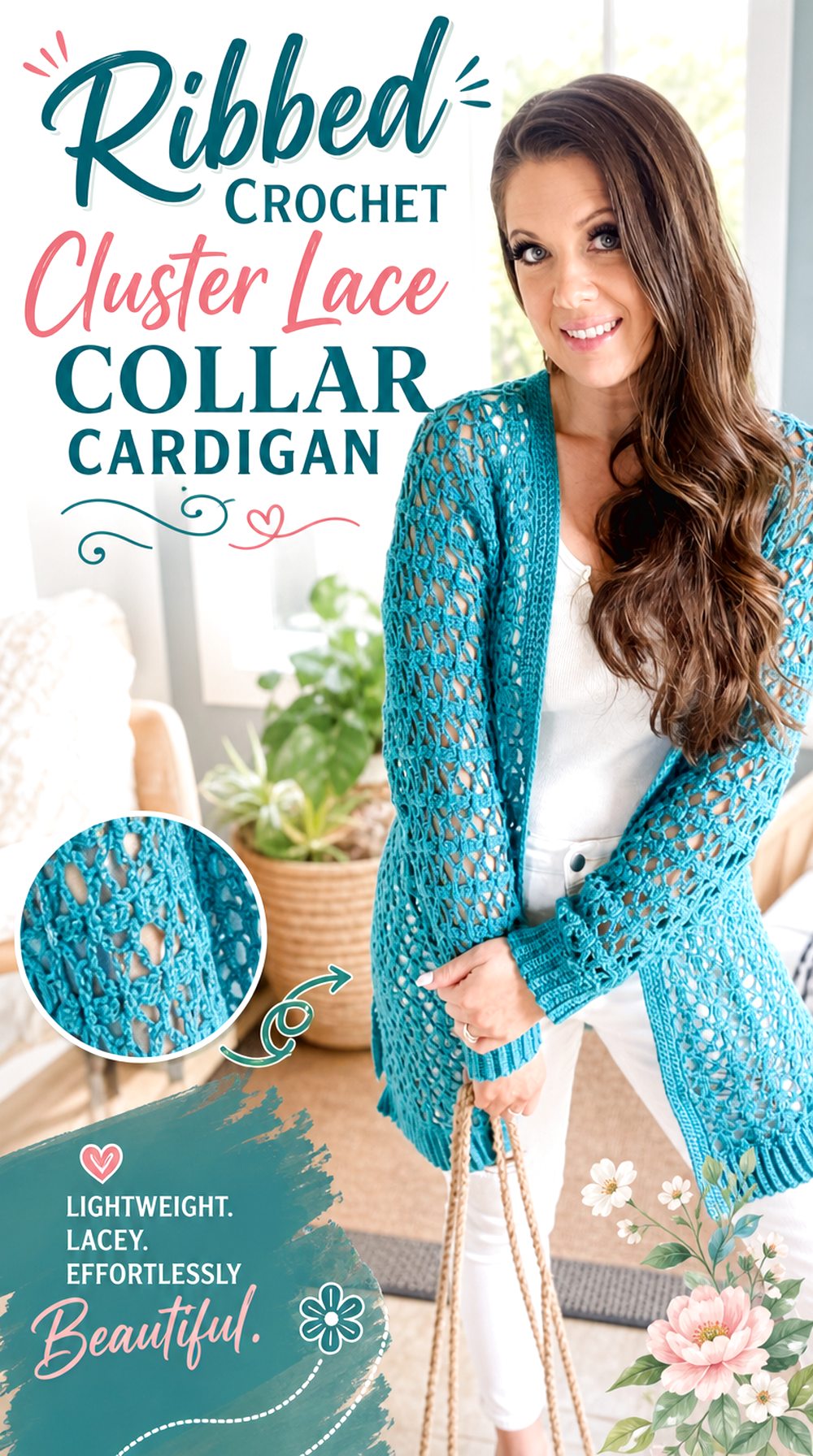Ribbed Crochet Cluster Lace Collar Cardigan