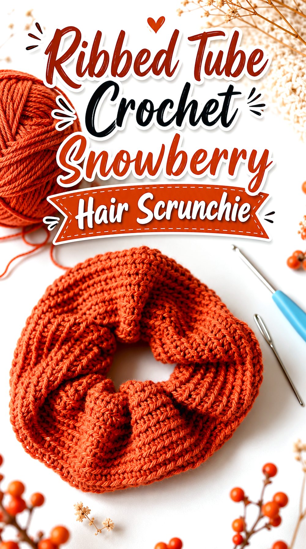 Ribbed Tube Crochet Snowberry Hair Scrunchie