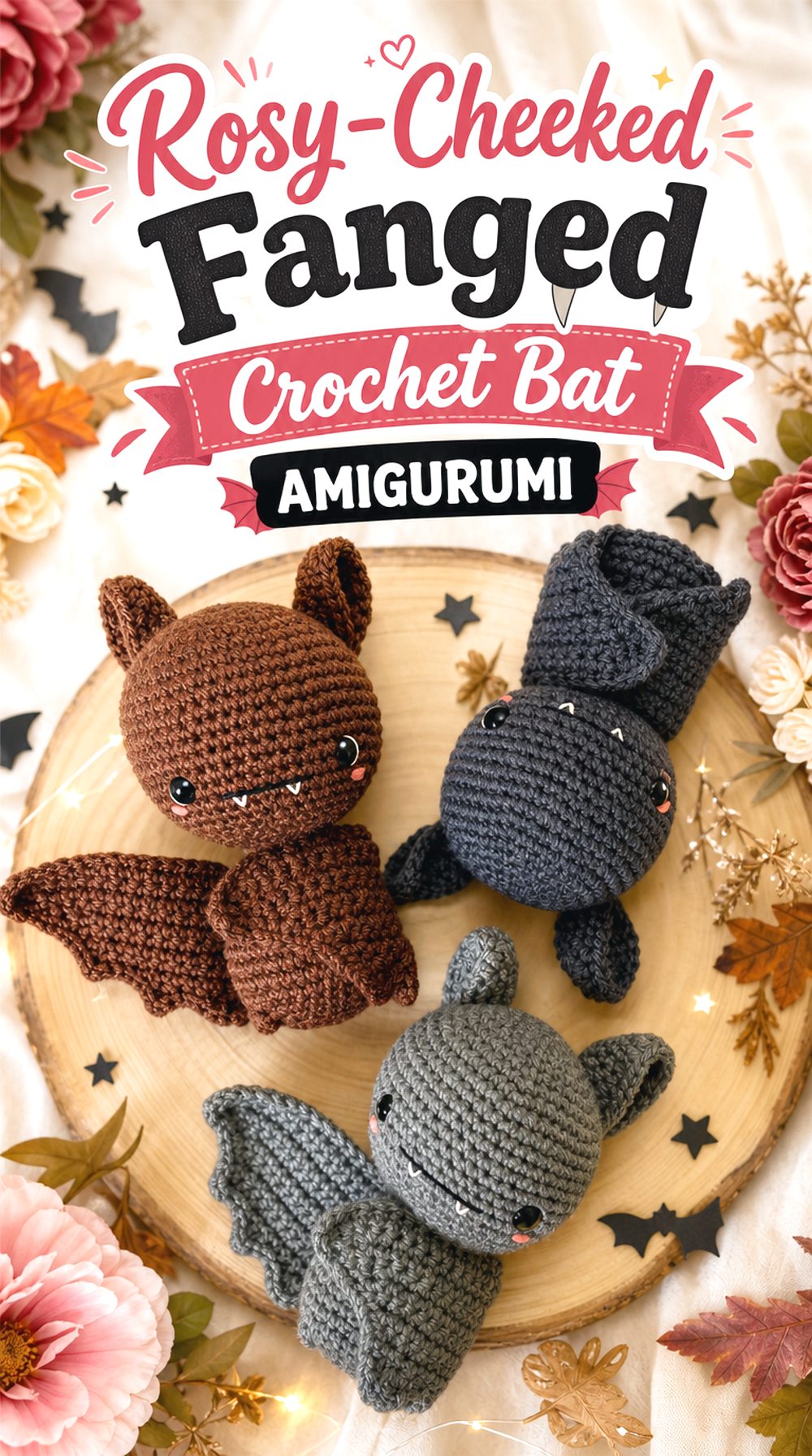 Rosy Cheeked Fanged Crochet Bat Amigurumi
