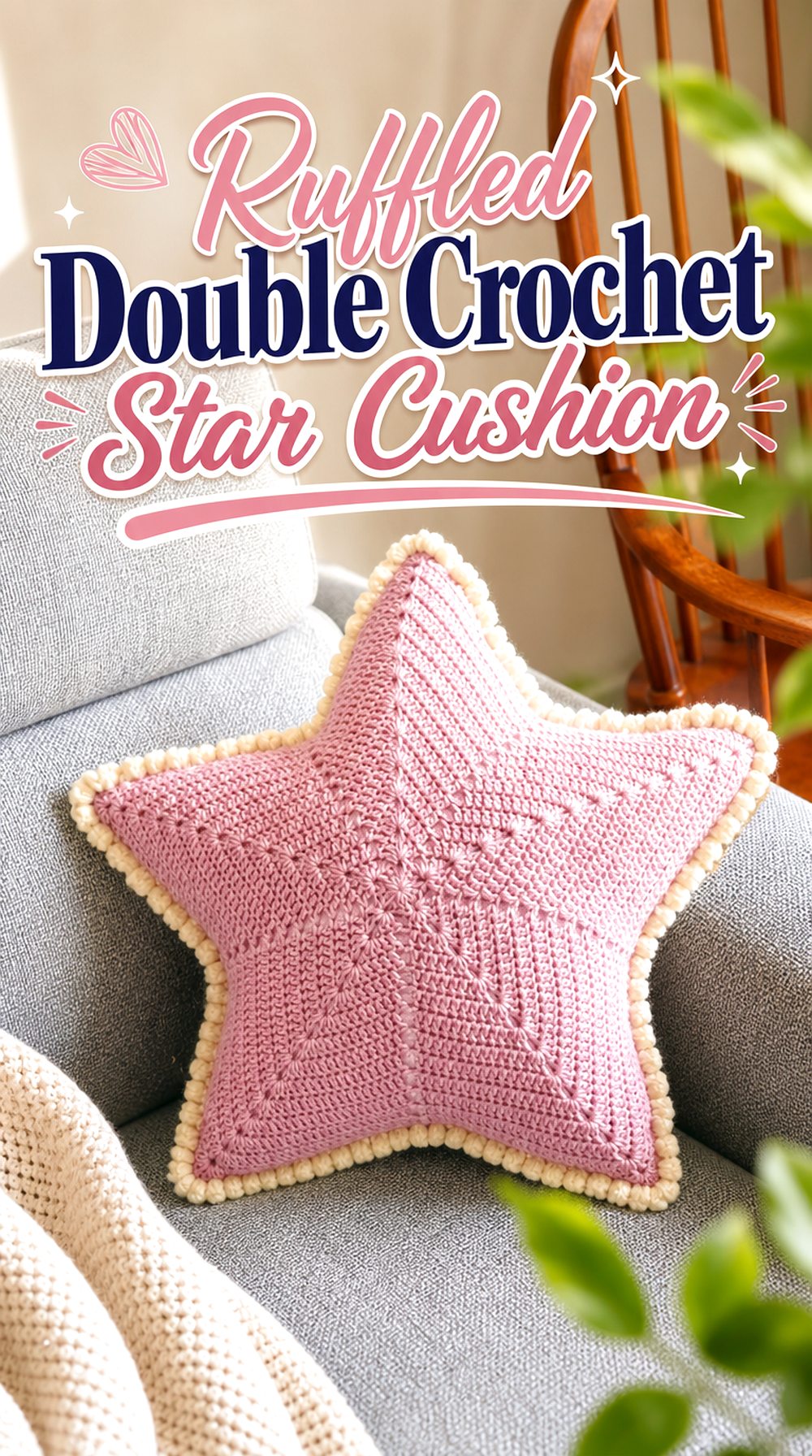 Ruffled Double Crochet Star Cushion
