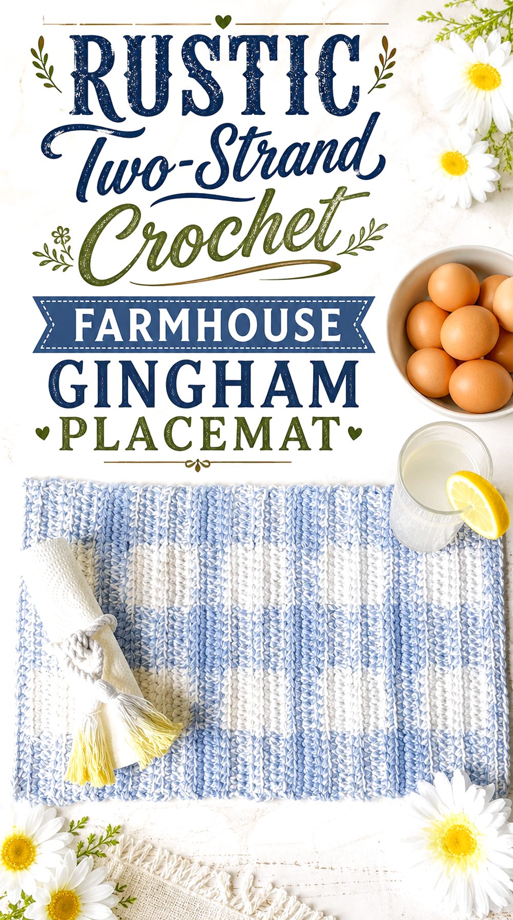 Rustic Two Strand Crochet Farmhouse Gingham Placemat