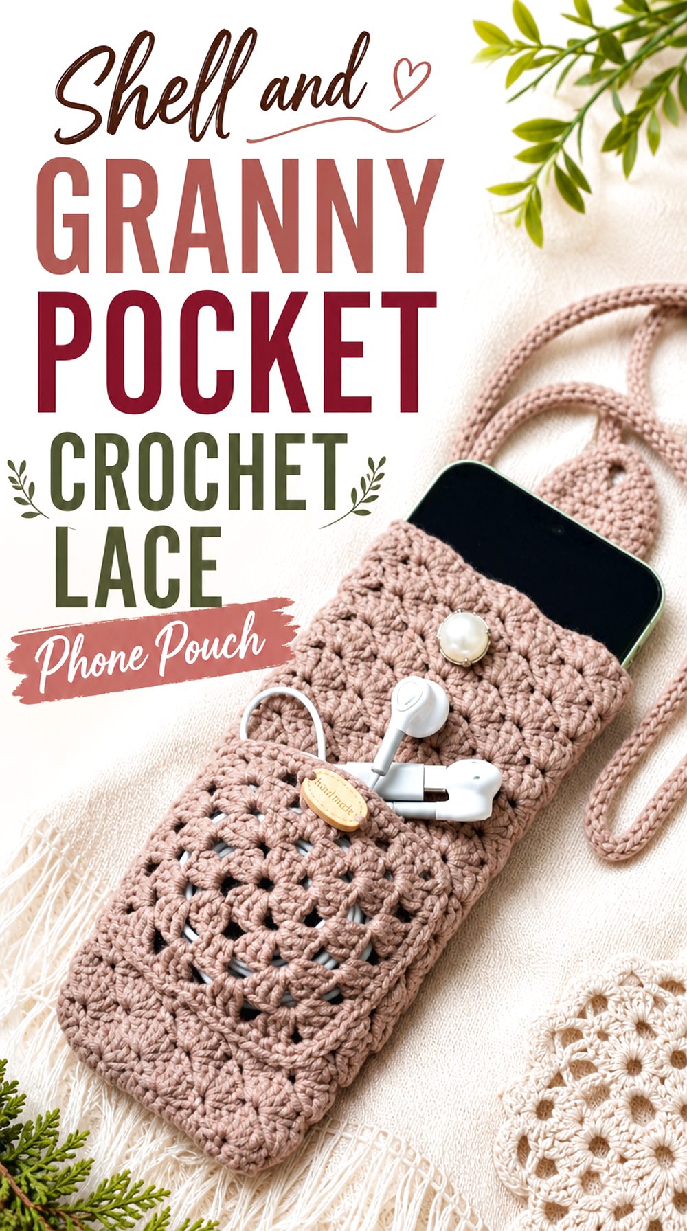 Shell and Granny Pocket Crochet Lace Phone Pouch