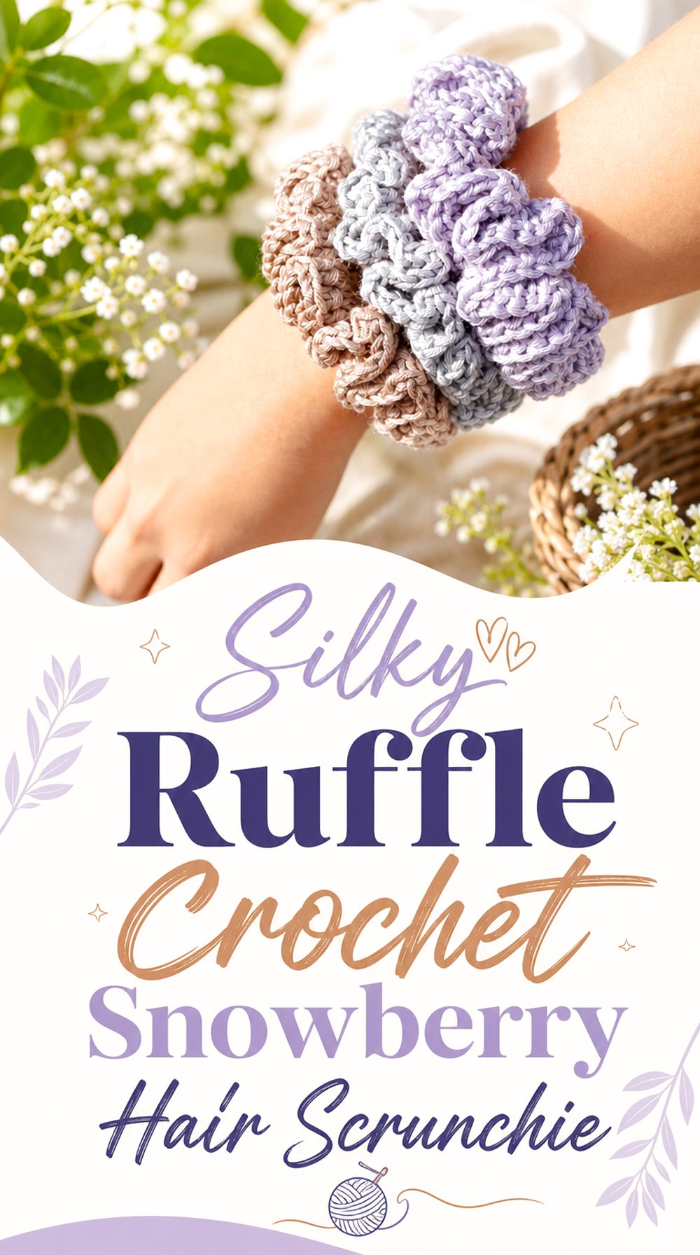 Silky Ruffle Crochet Snowberry Hair Scrunchie