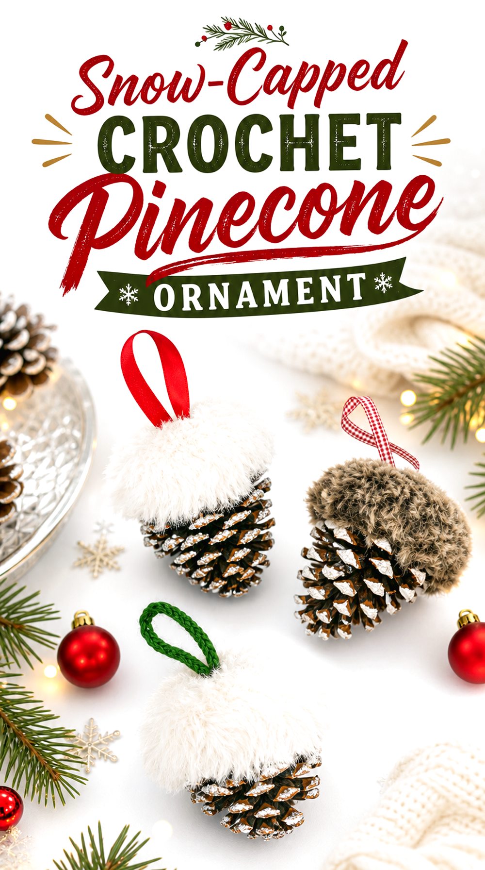 Snow Capped Crochet Pinecone Ornament
