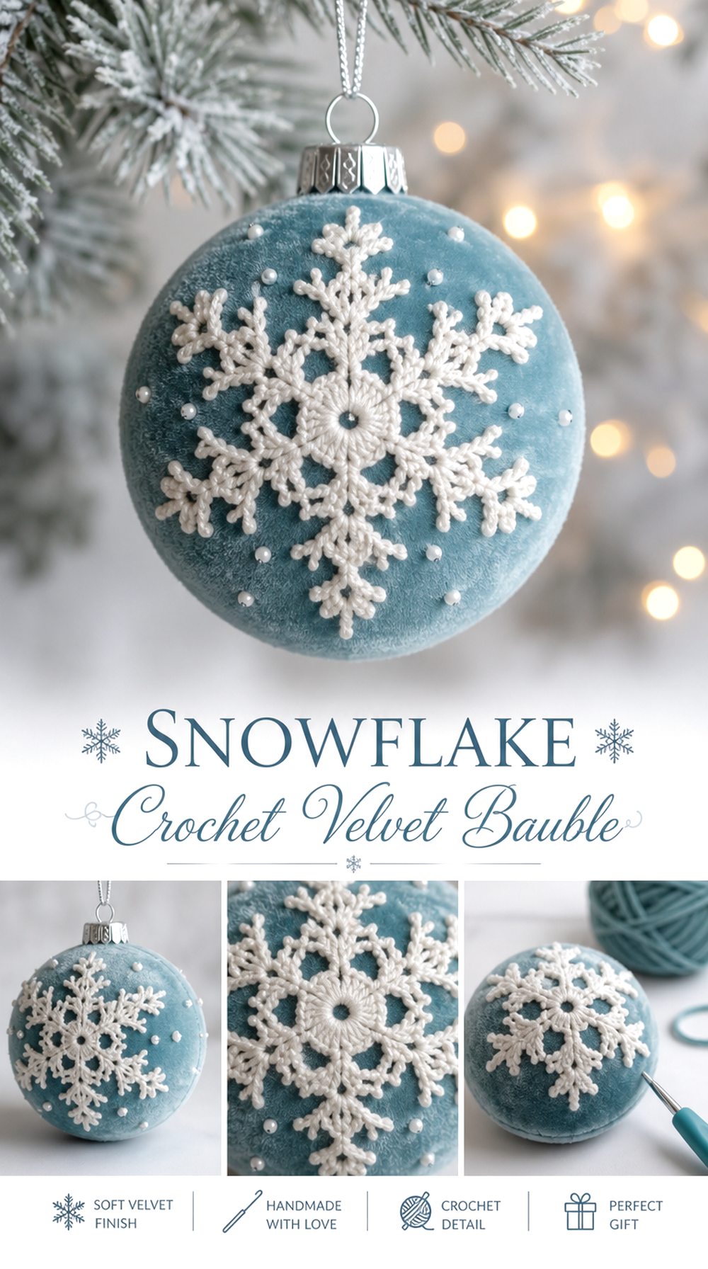 Snowflake Crochet Velvet Bauble