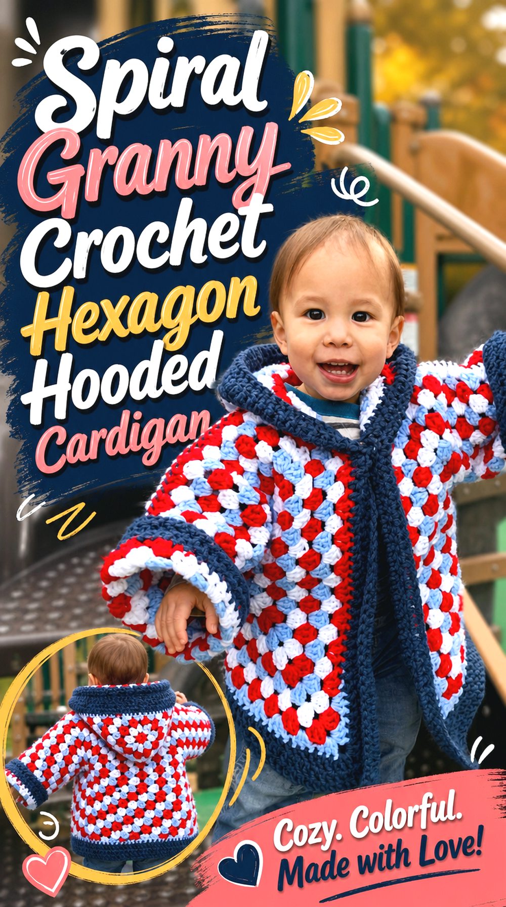 Spiral Granny Crochet Hexagon Hooded Cardigan