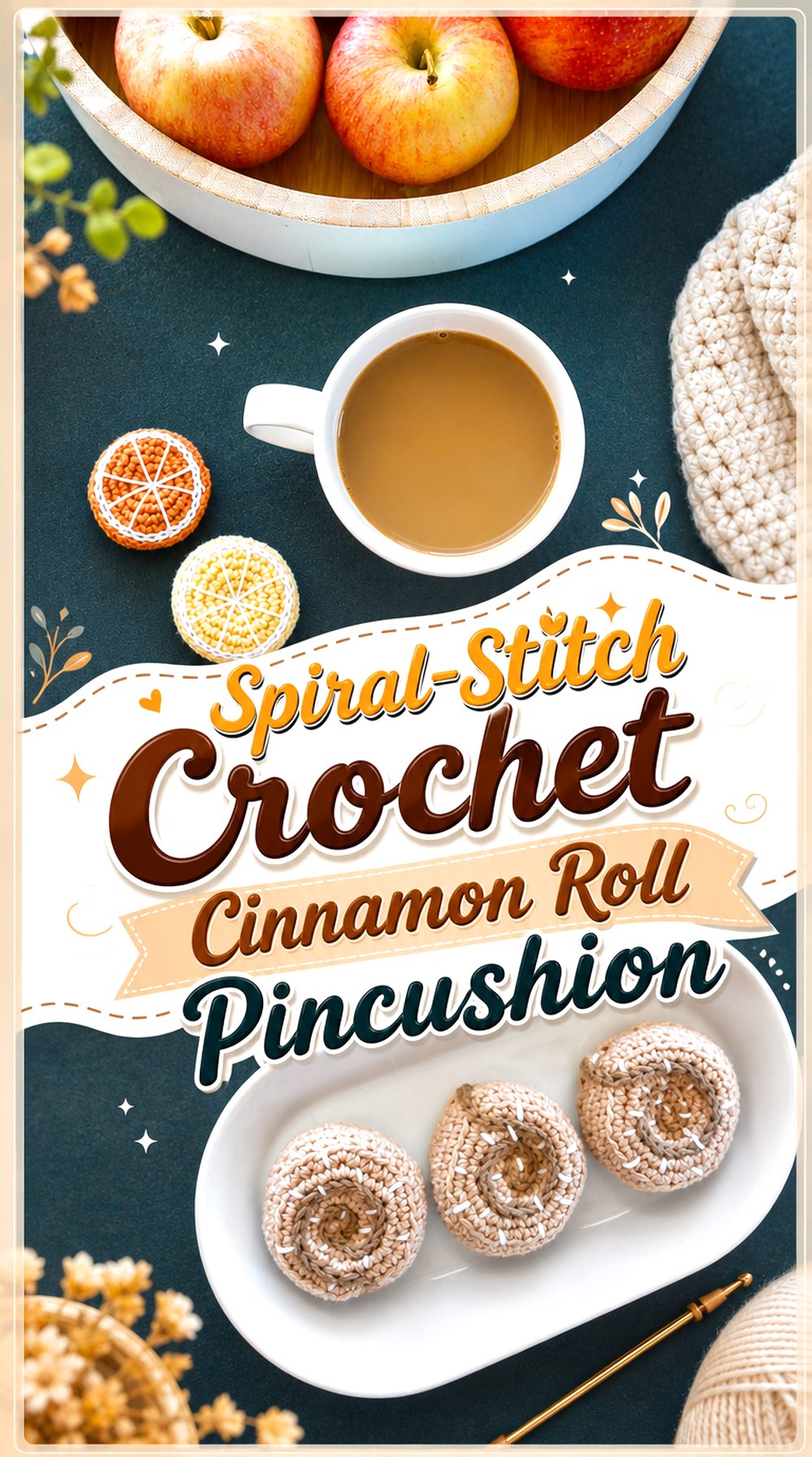 Spiral Stitch Crochet Cinnamon Roll Pincushion