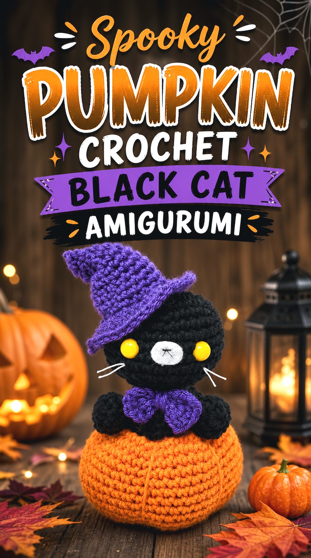 Spooky Pumpkin Crochet Black Cat Amigurumi