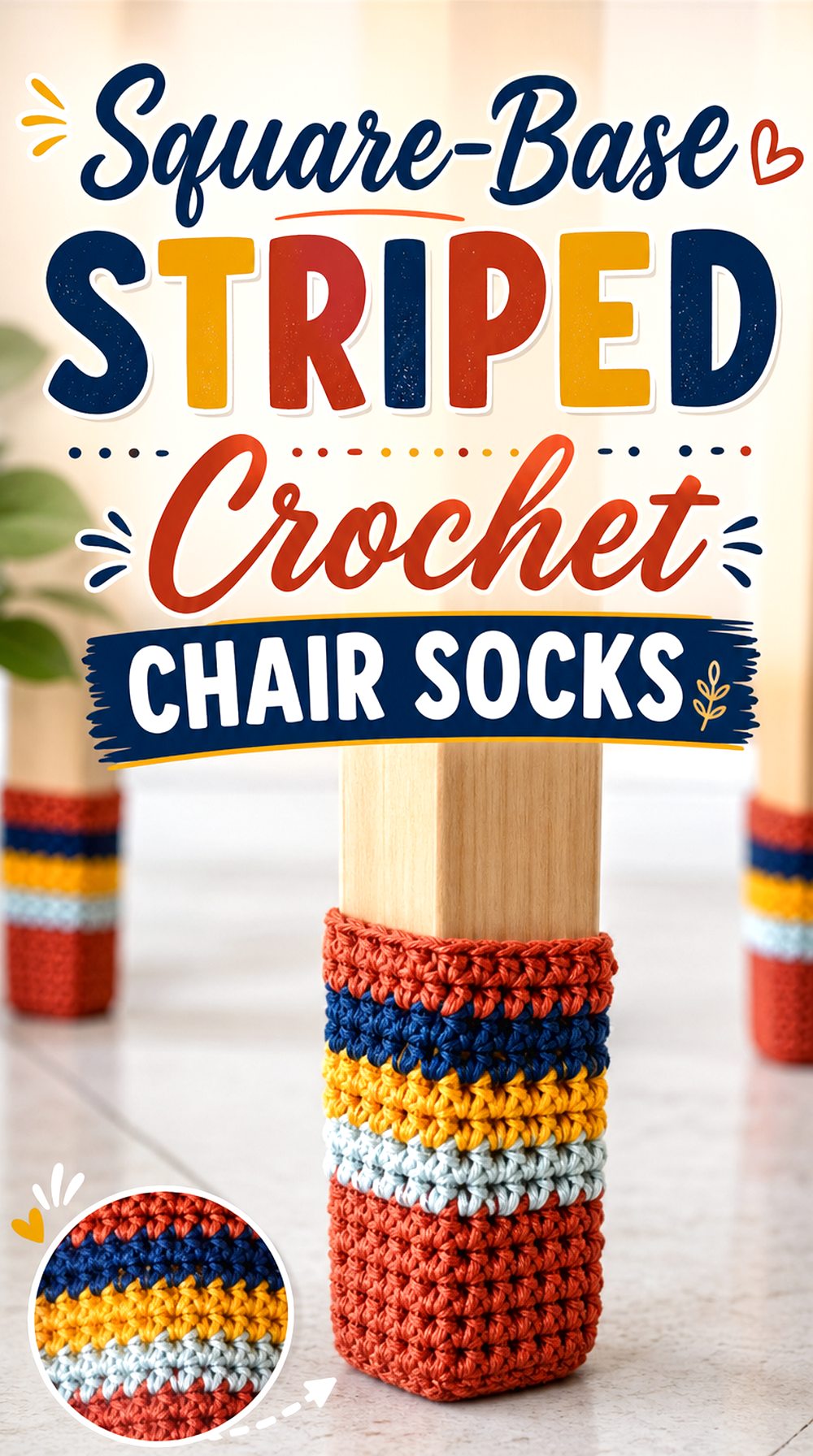 Square Base Striped Crochet Chair Socks
