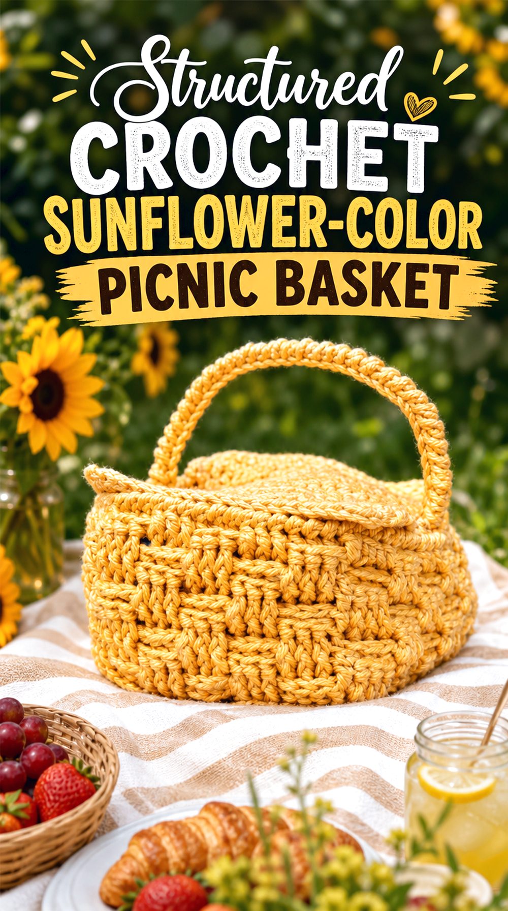 Structured Crochet Sunflower Color Picnic Basket