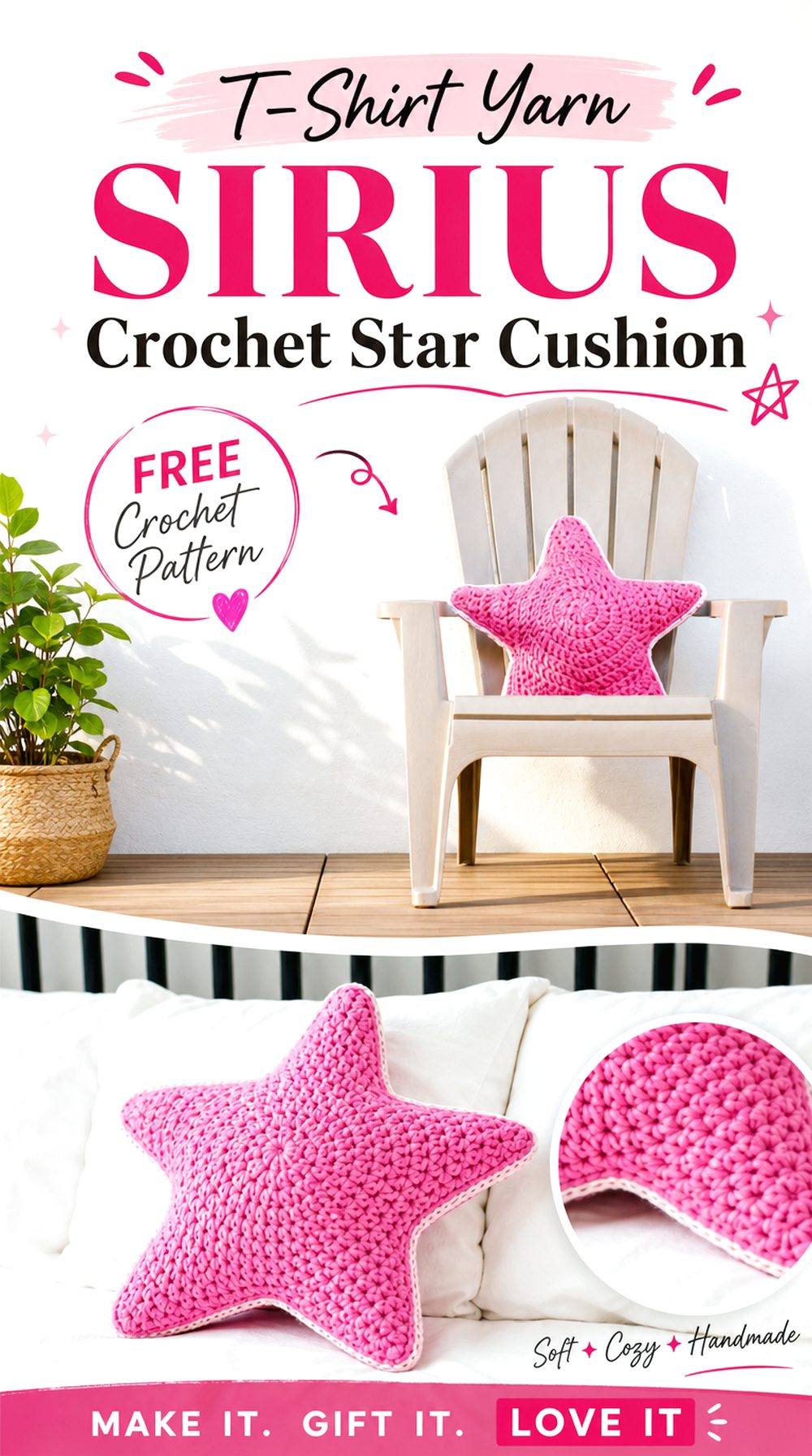 T Shirt Yarn Sirius Crochet Star Cushion