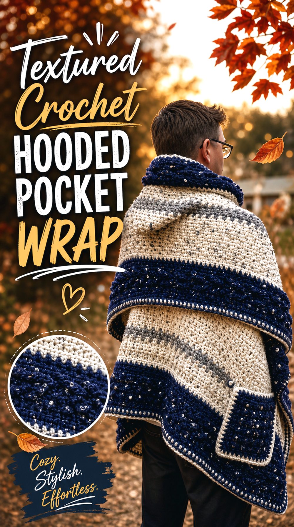 Textured Crochet Hooded Pocket Wrap