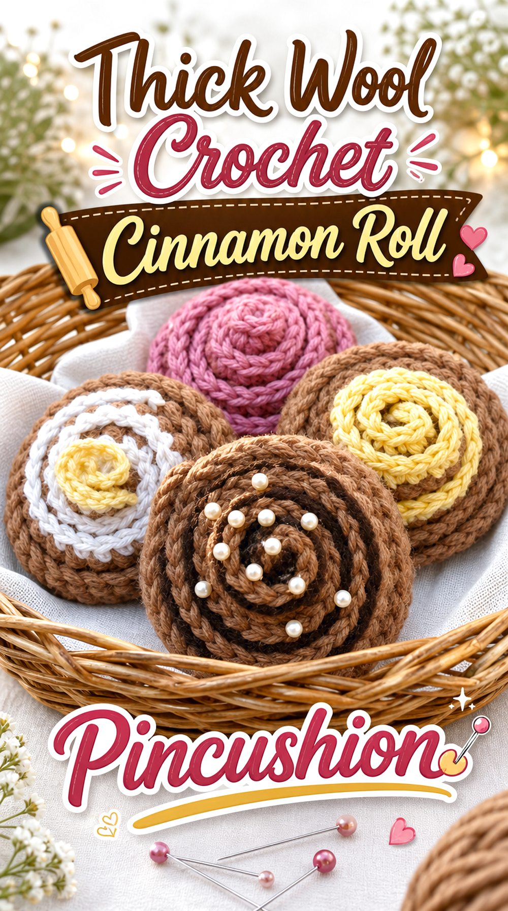 Thick Wool Crochet Cinnamon Roll Pincushion