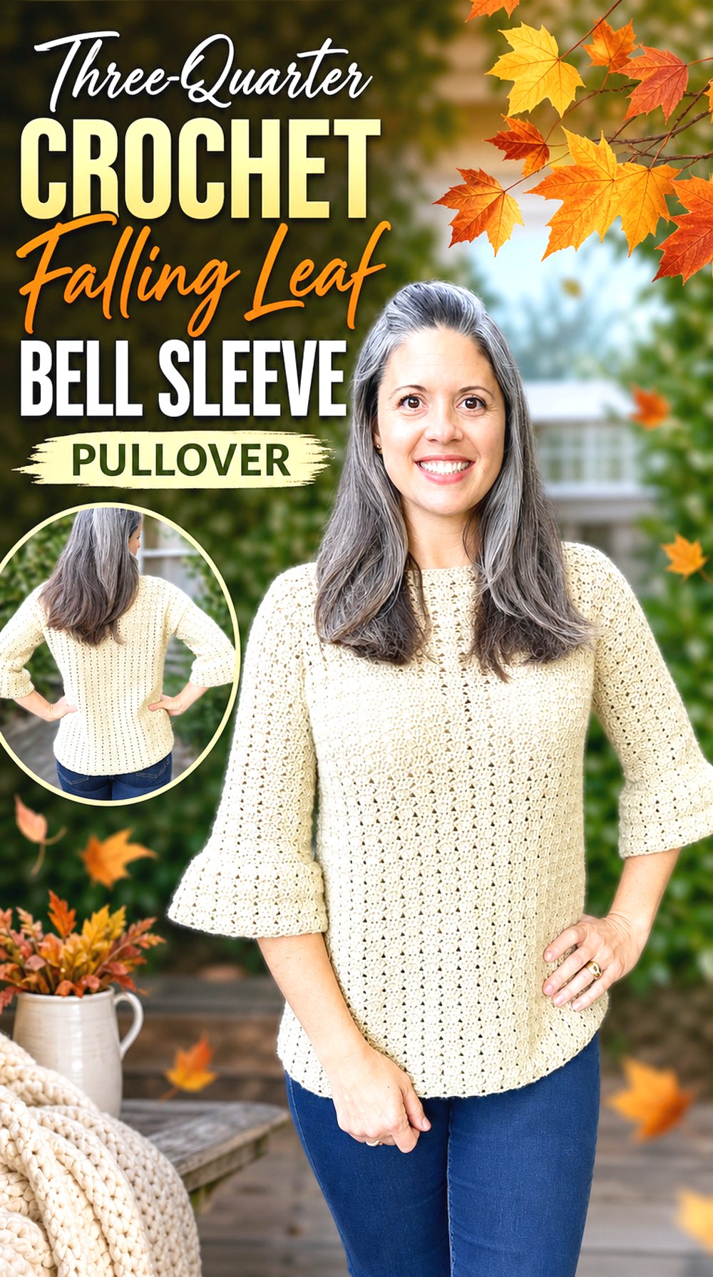 Three Quarter Crochet Falling Leaf Bell Sleeve Pullover