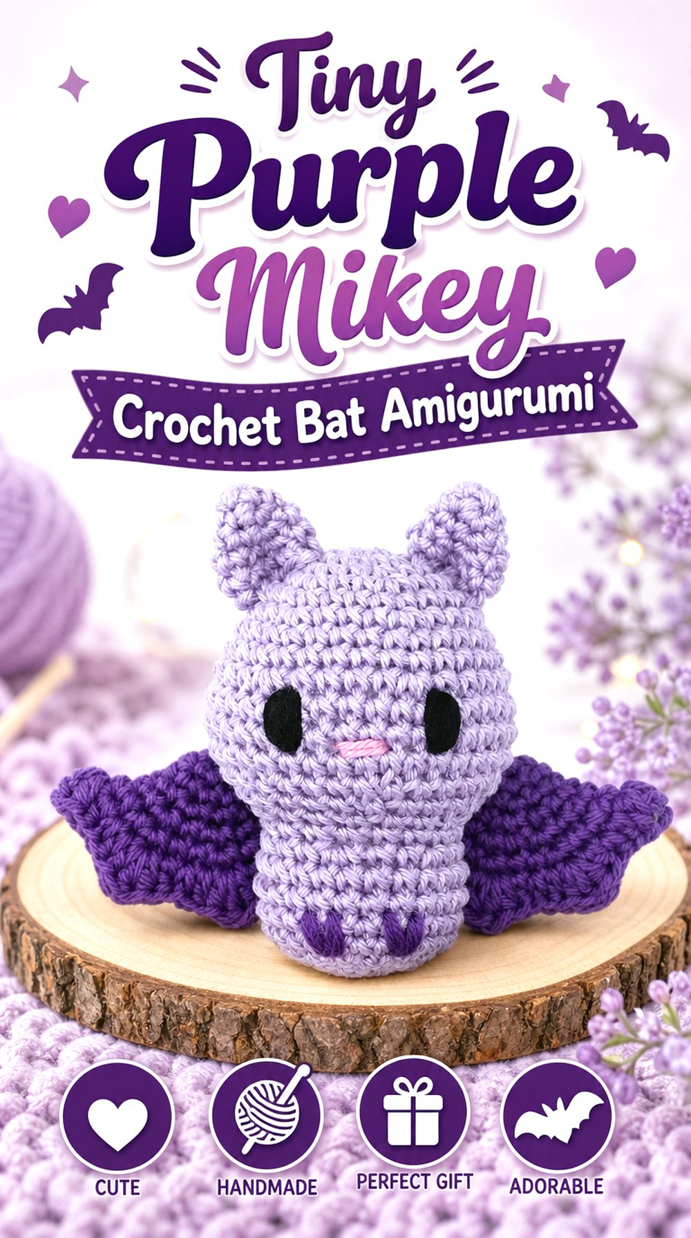 Tiny Purple Mikey Crochet Bat Amigurumi