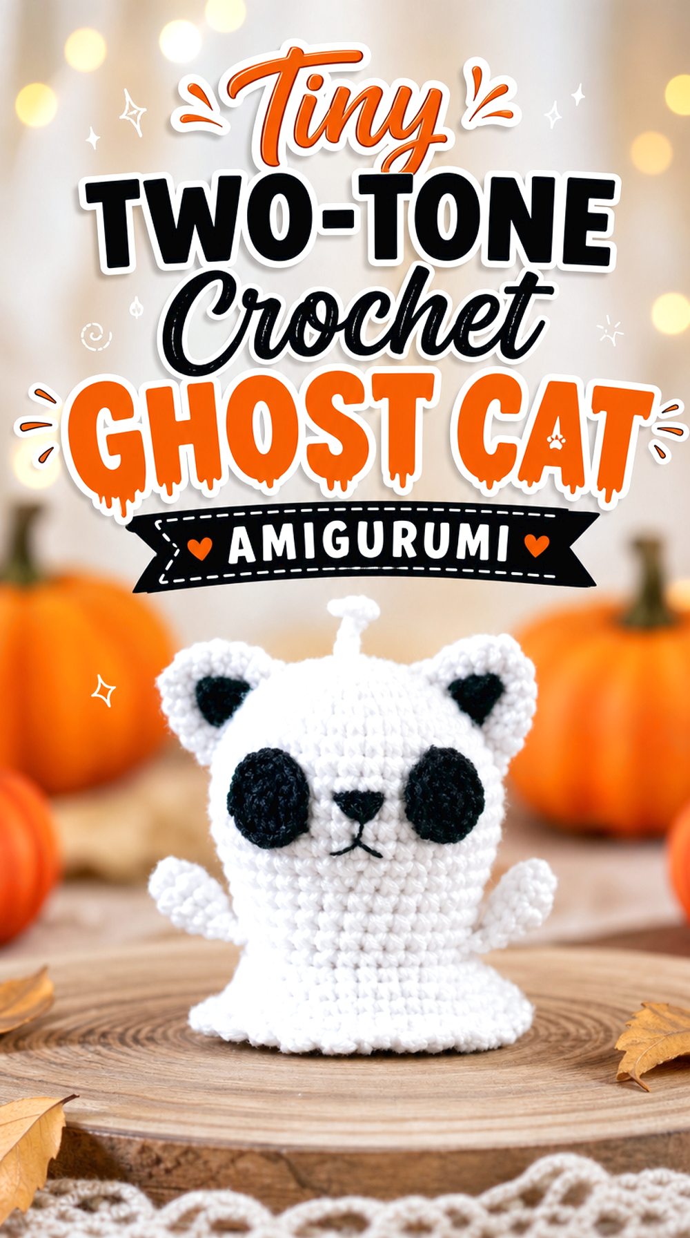 Tiny Two Tone Crochet Ghost Cat Amigurumi