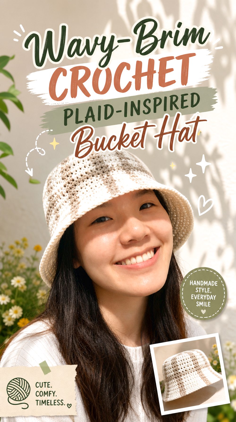 Wavy Brim Crochet Plaid Inspired Bucket Hat
