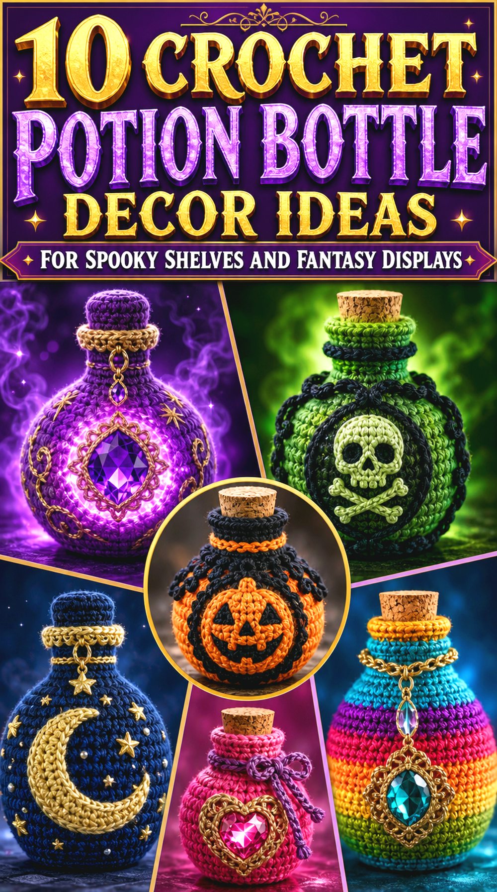 Crochet Potion Bottle Decor Ideas for Spooky Shelves and Fantasy Displays