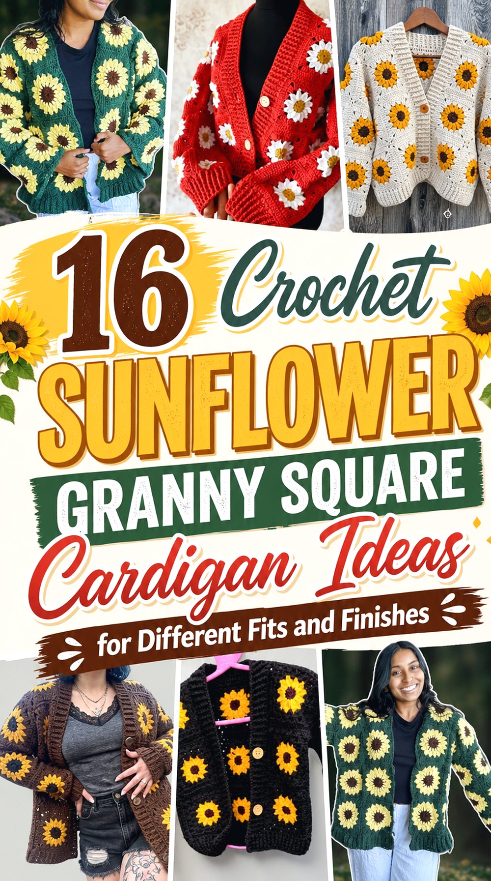 Crochet Sunflower Granny Square Cardigan Ideas for Different Fits and Finishes