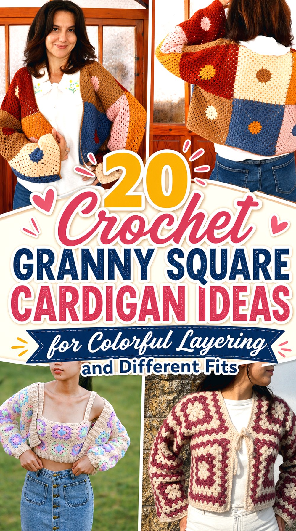 Crochet Granny Square Cardigan Ideas for Colorful Layering and Different Fits