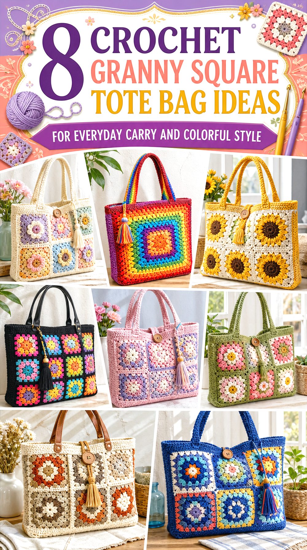 Crochet Granny Square Tote Bag Ideas for Everyday Carry and Colorful Style