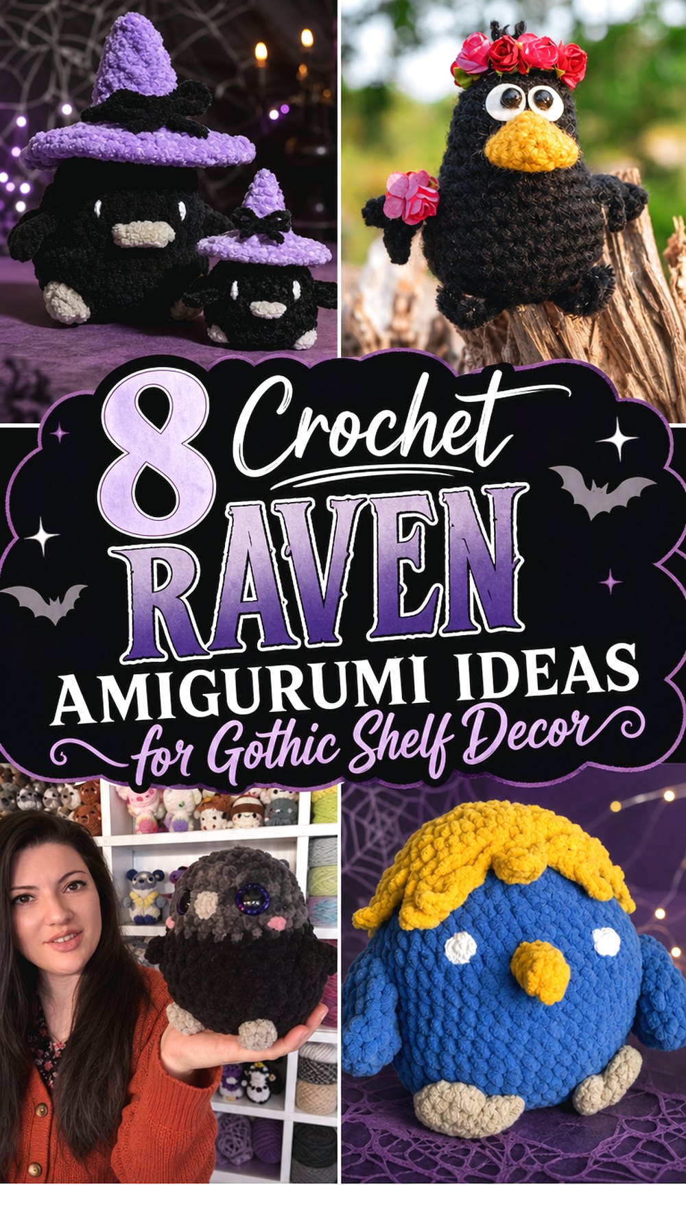Crochet Raven Amigurumi Ideas for Gothic Shelf Decor