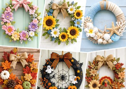 Crochet Seasonal Wreath Ideas for Fresh Door Decor All Year