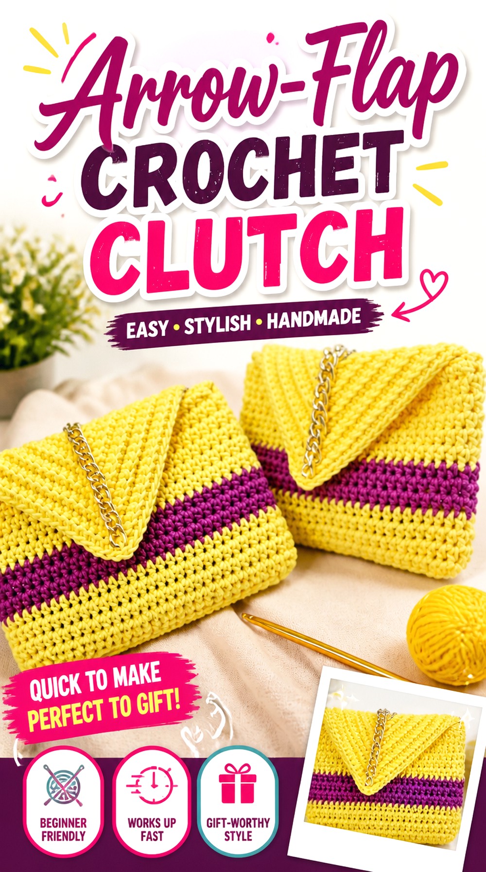Arrow Flap Crochet Clutch