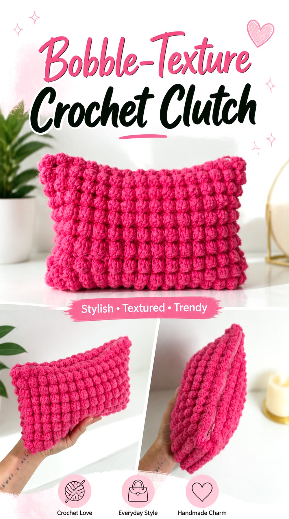 Bobble Texture Crochet Clutch