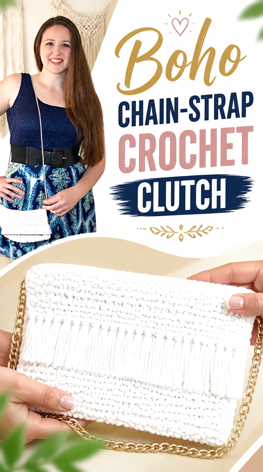 Boho Chain Strap Crochet Clutch