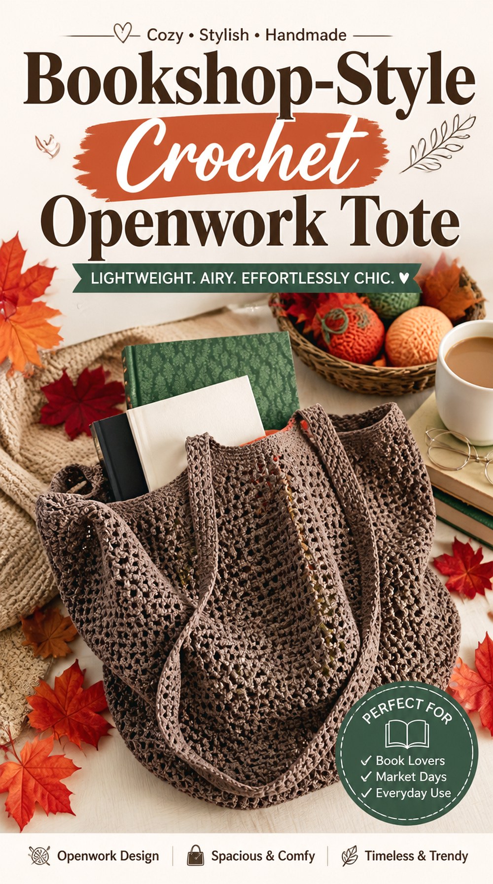 Bookshop Style Crochet Openwork Tote