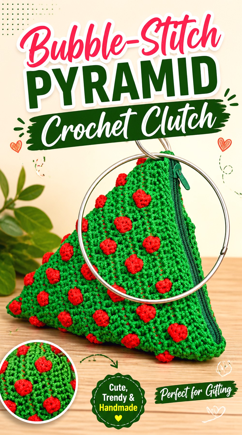 Bubble Stitch Pyramid Crochet Clutch