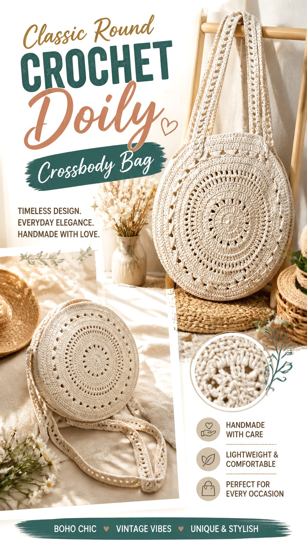Classic Round Crochet Doily Crossbody Bag