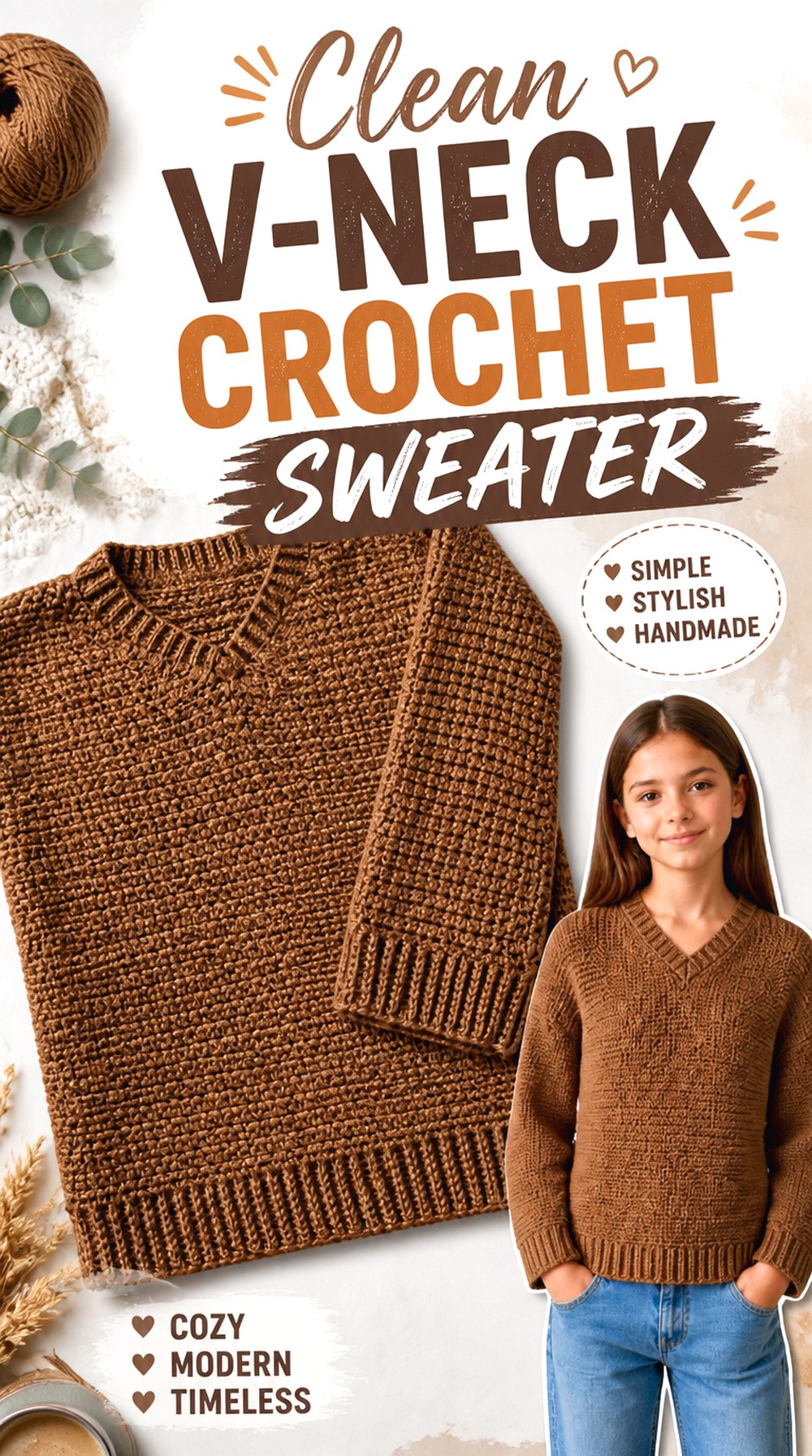 Clean V Neck Crochet Sweater