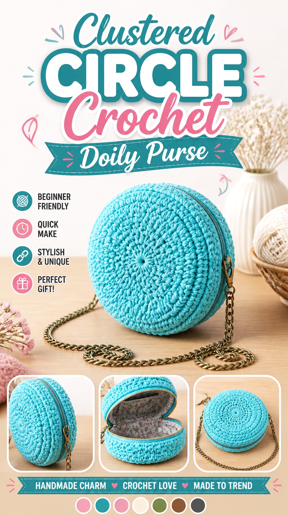 Clustered Circle Crochet Doily Purse