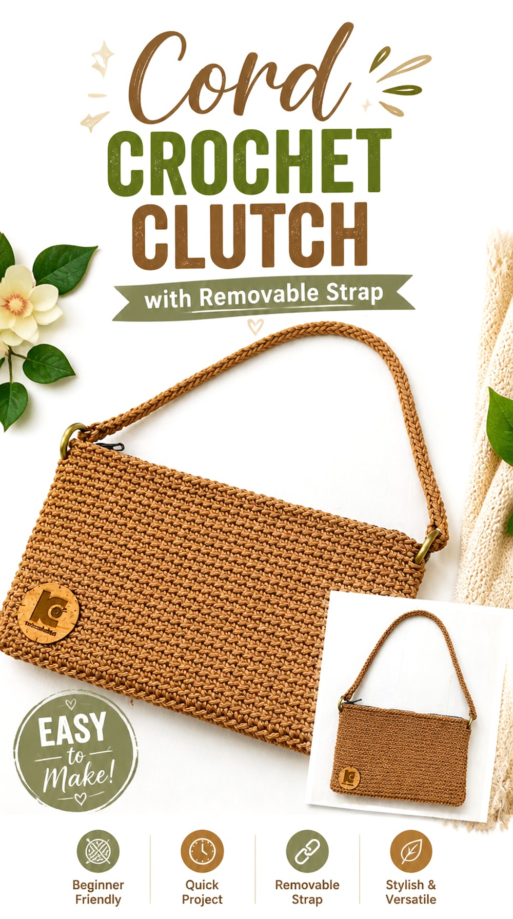 Cord Crochet Clutch with Removable Strap