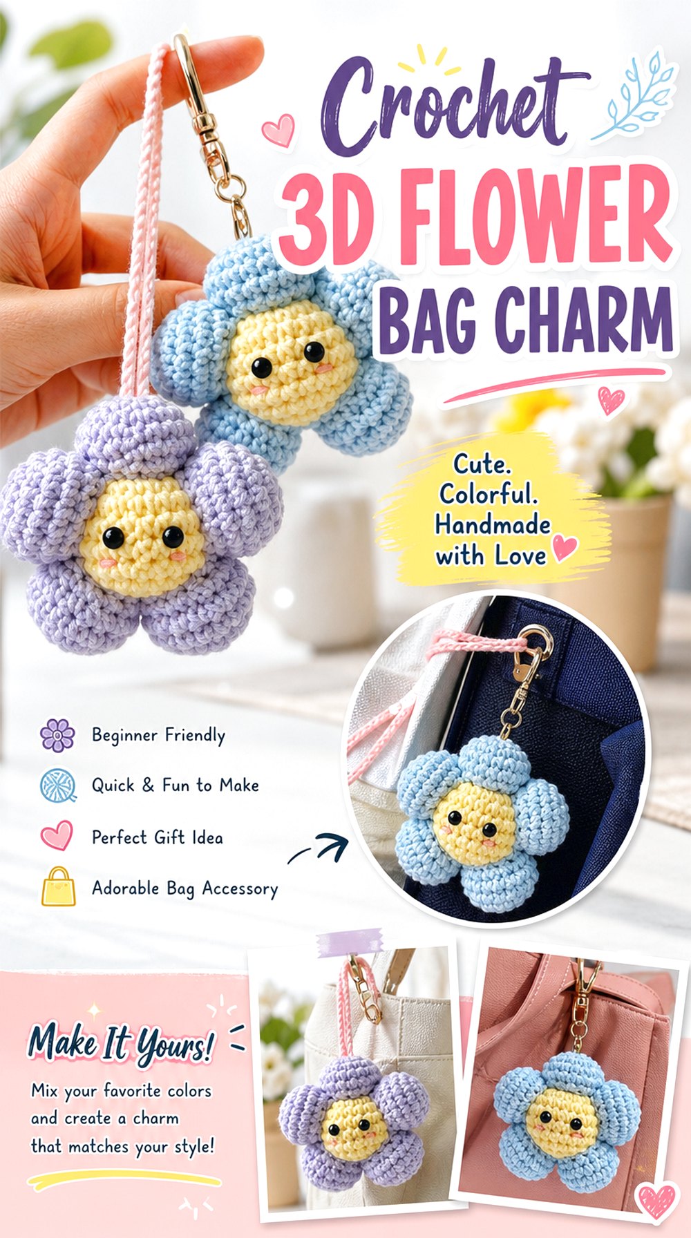 Crochet D Flower Bag Charm