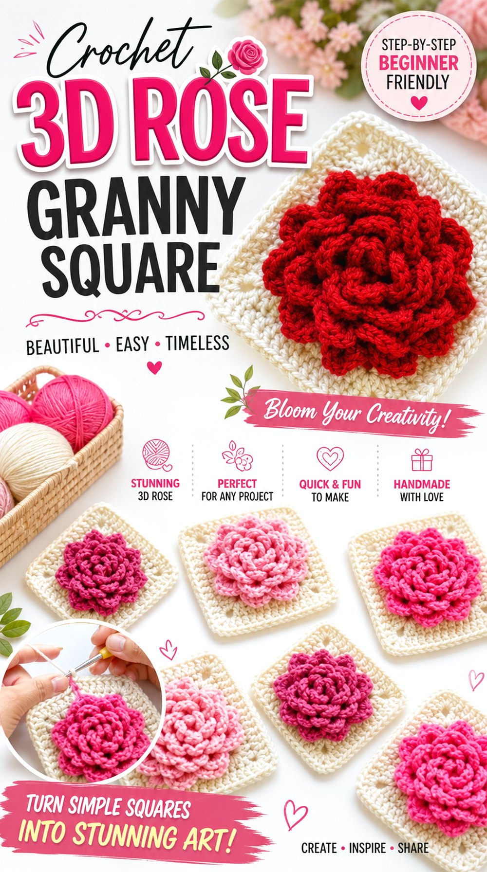 Crochet D Rose Granny Square