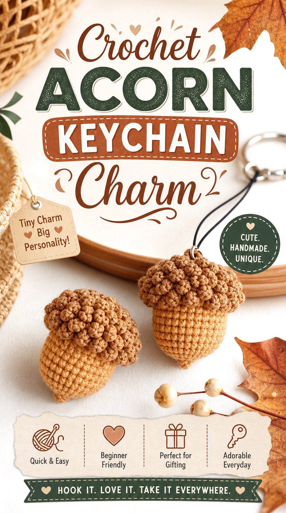 Crochet Acorn Keychain Charm