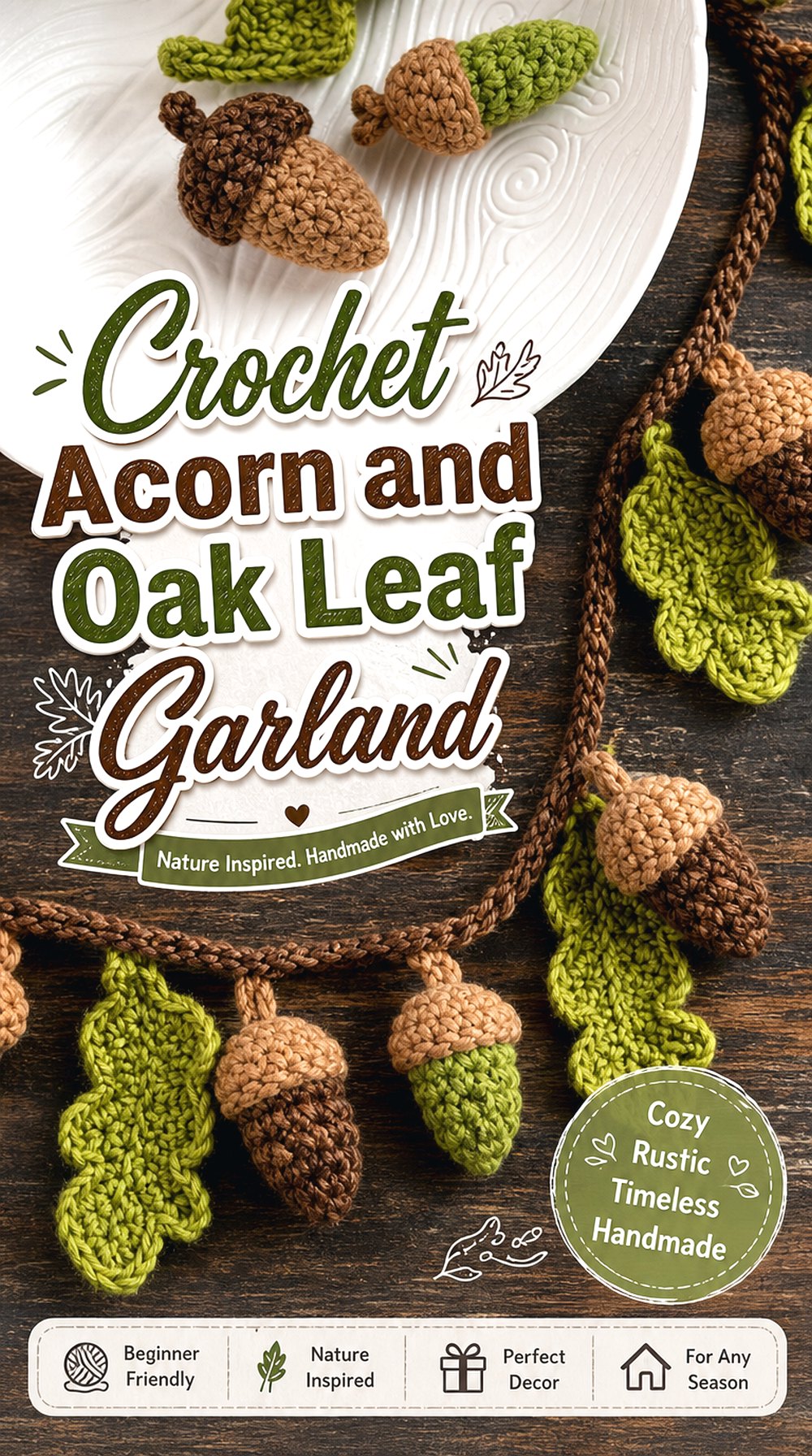 Crochet Acorn and Oak Leaf Garland