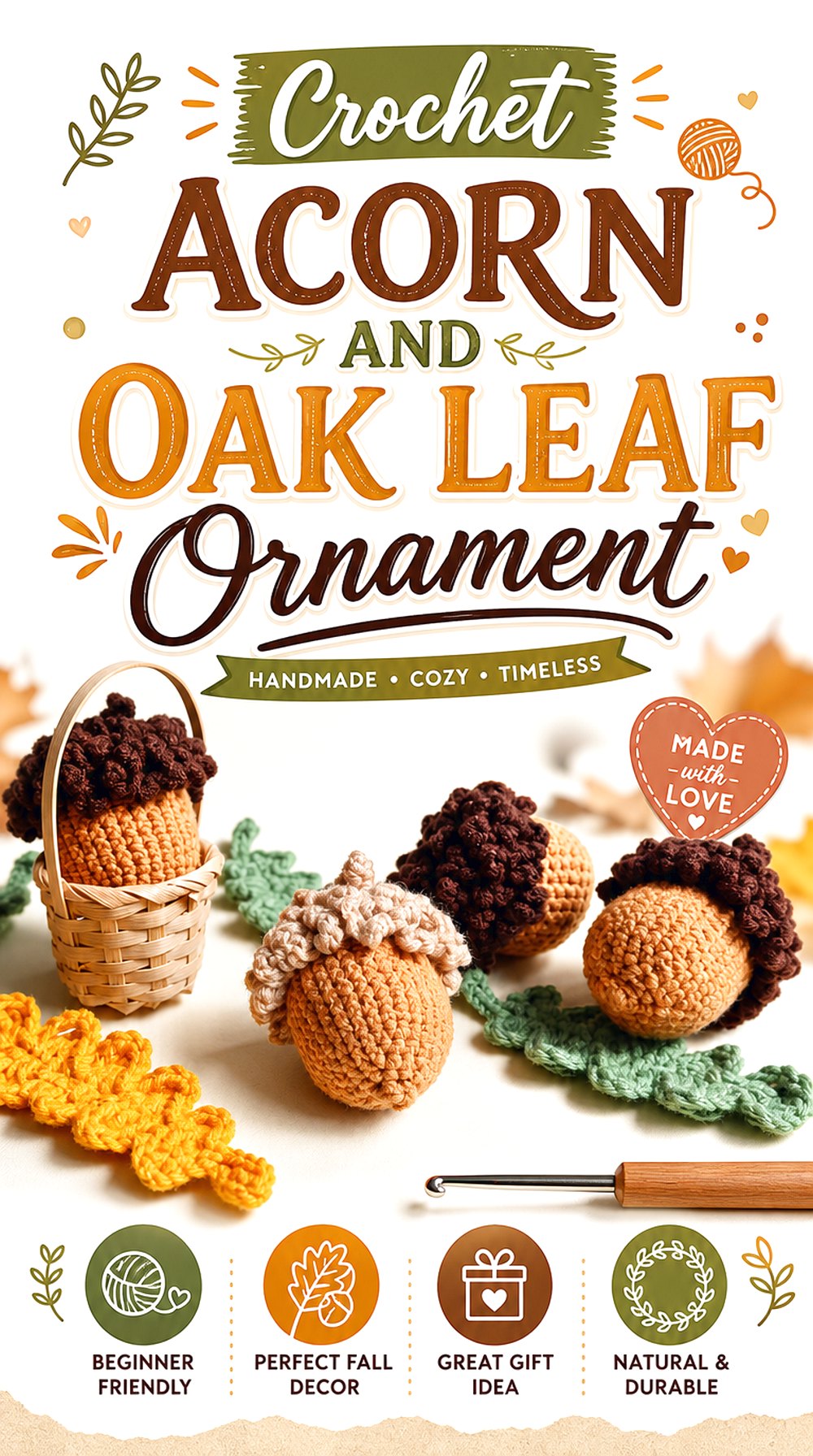 Crochet Acorn and Oak Leaf Ornament